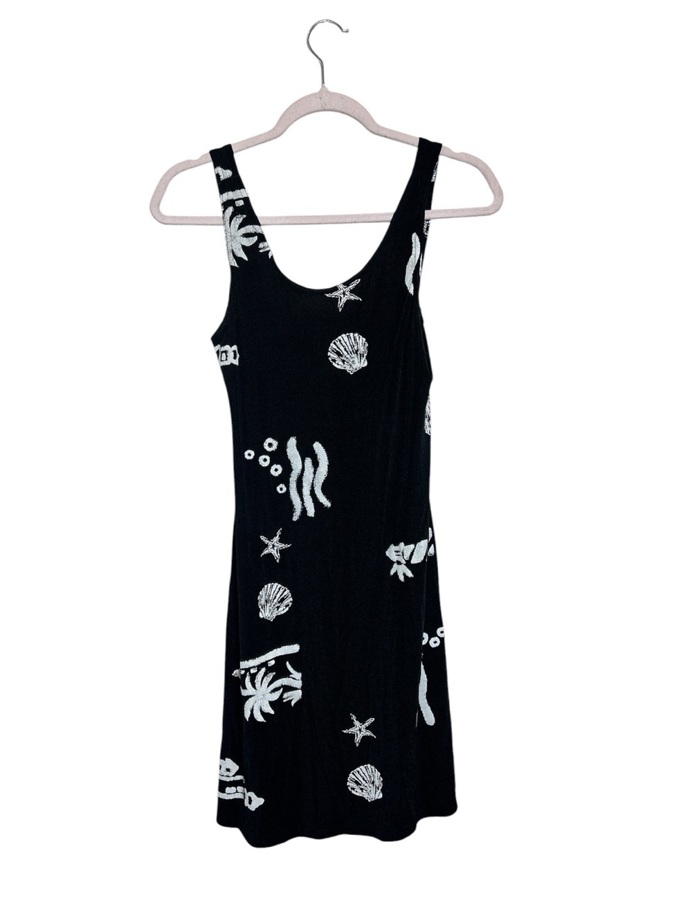 Vintage Black Tank Dress with White Sea Life Print